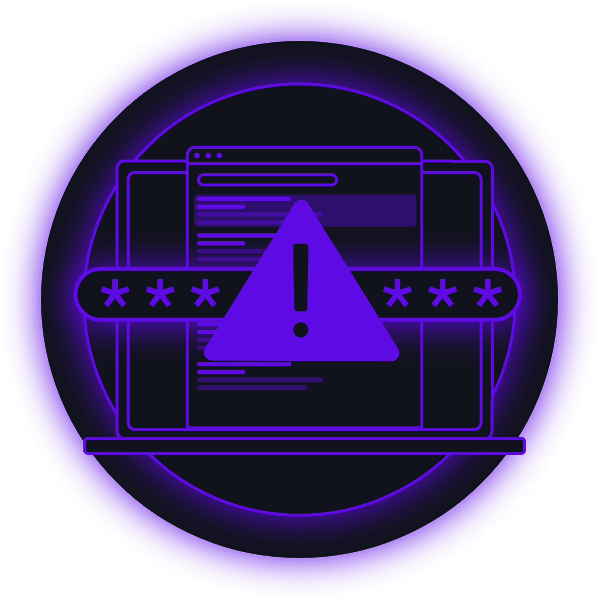 Threat Exposure Management Platform Purple laptop with a document and warning sign on top