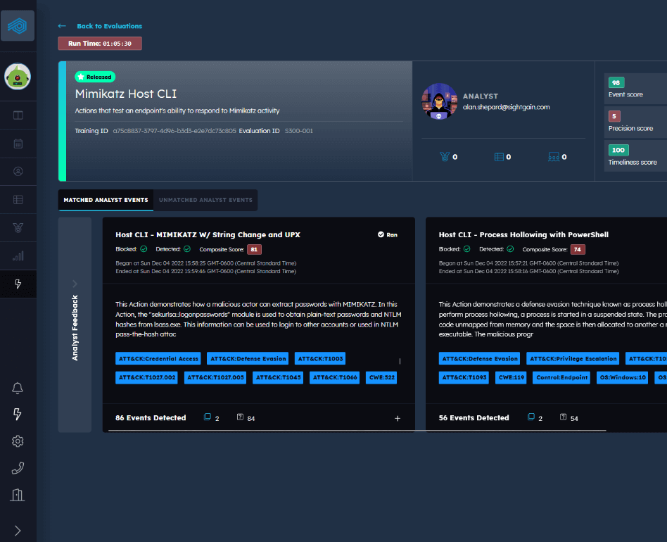 Live Fire Training dashboard
